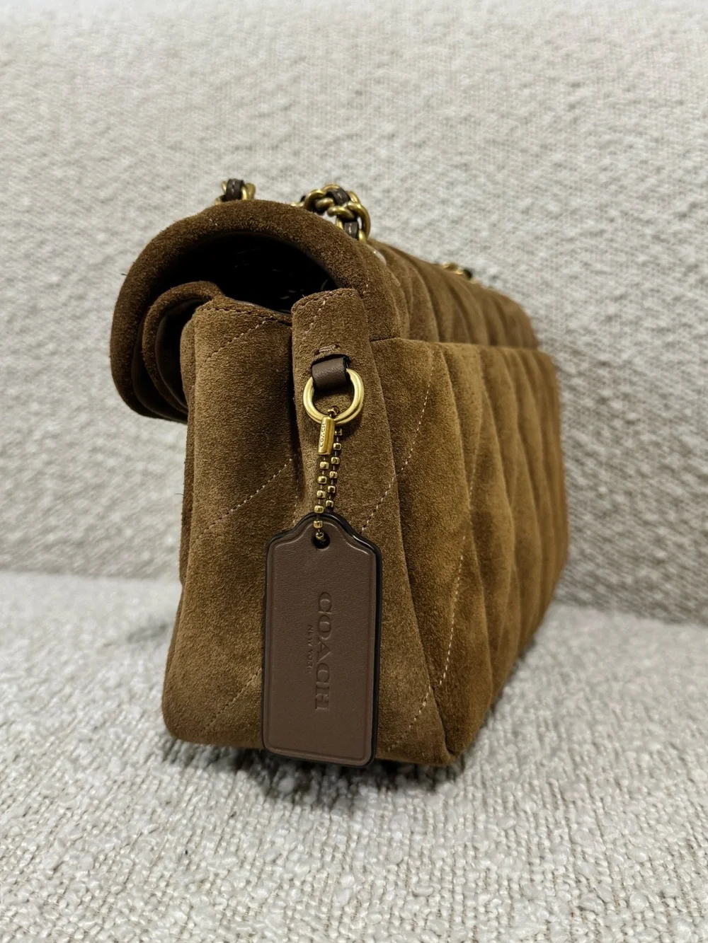 Coach Tabby 26 Shoulder Bag in Cedar Quilted Suede with Gold Hardware